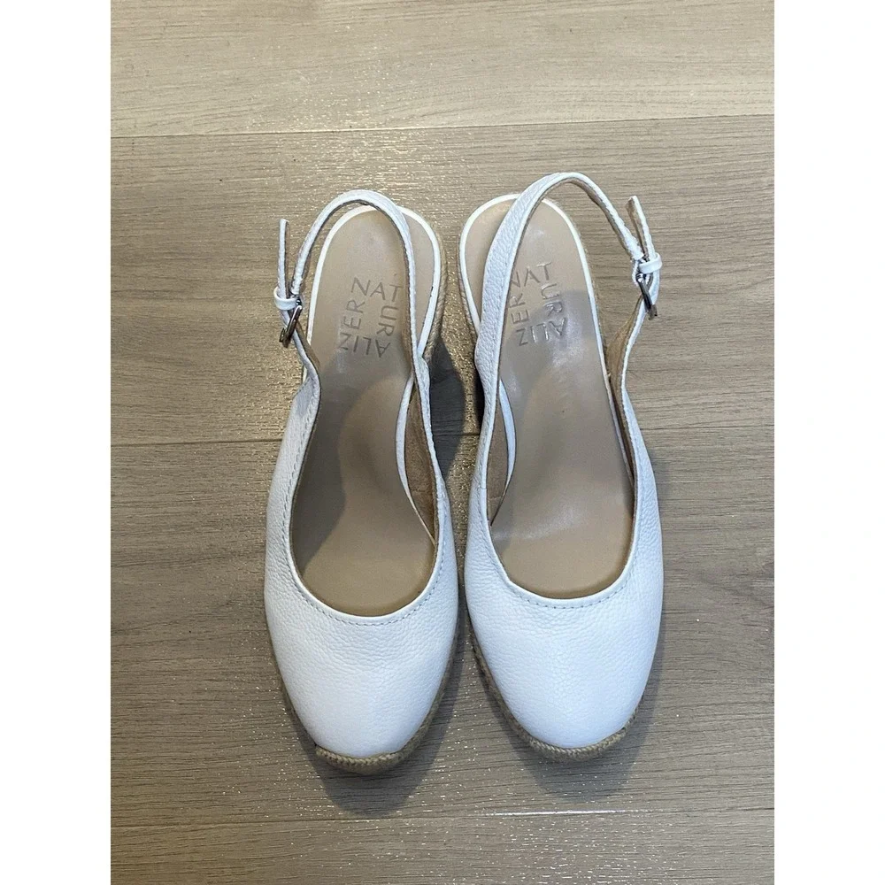 Naturalizer Leather Espadrille Slingback Wedge Sandal Shoes Comfort White Size 8